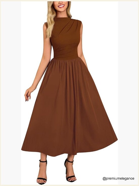 Dresses & Skirts - Women's Retro Half Collar Sleeveless Swing Dress with Pockets